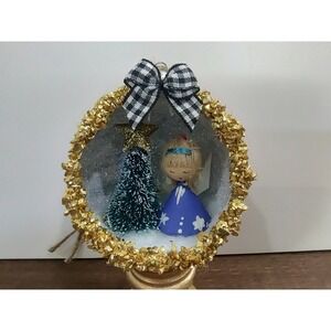 Angel Christmas Ornament Handmade Vtg Style OOAK Shatterproof Diorama Scene O7